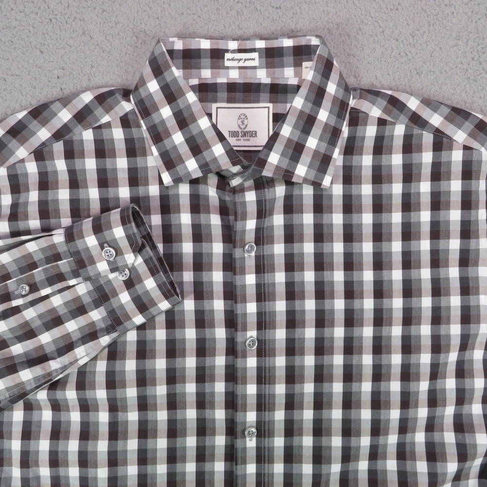 Todd Snyder Mens 16.5 34/35 White Brown Check Long Sleeve Button Up Dress Shirt